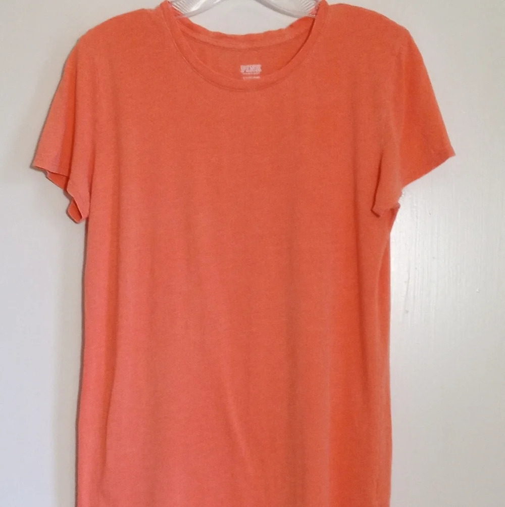 PINK cotton neon orange crew neck tshirt women's size small GUC